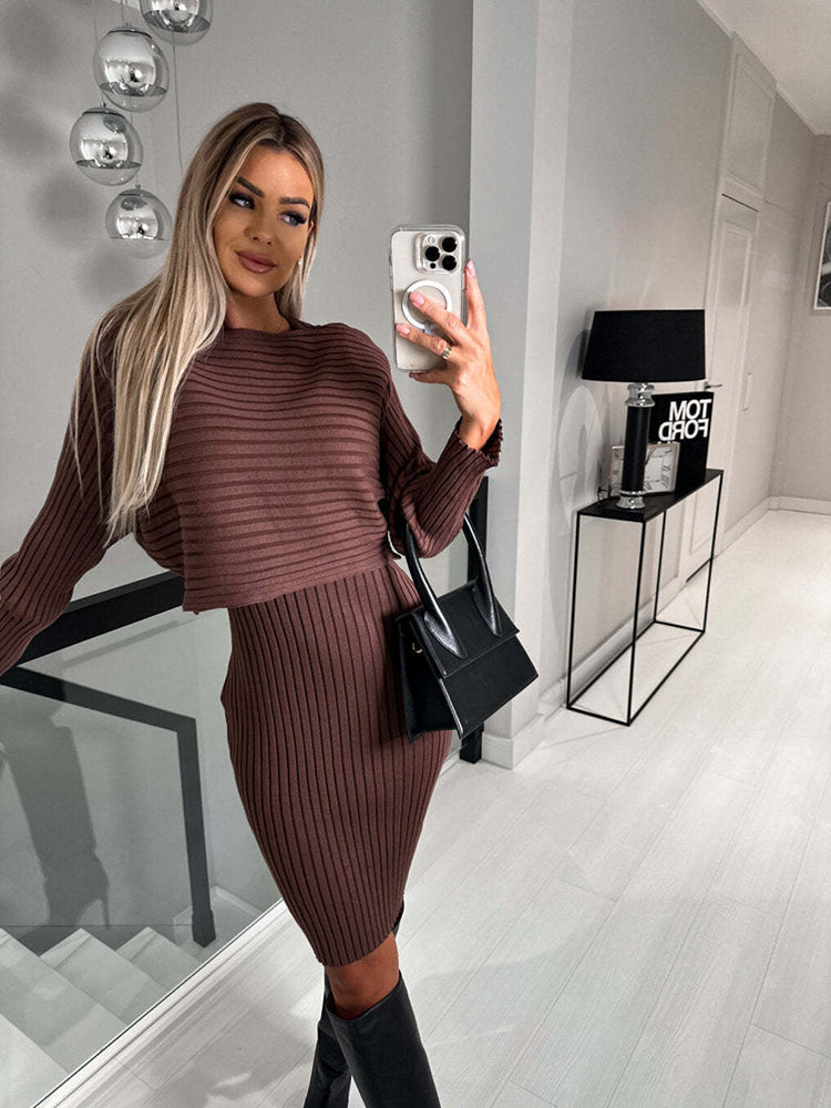 Eliana | Gestreept Langarmshirt en Mini-Jurk Set